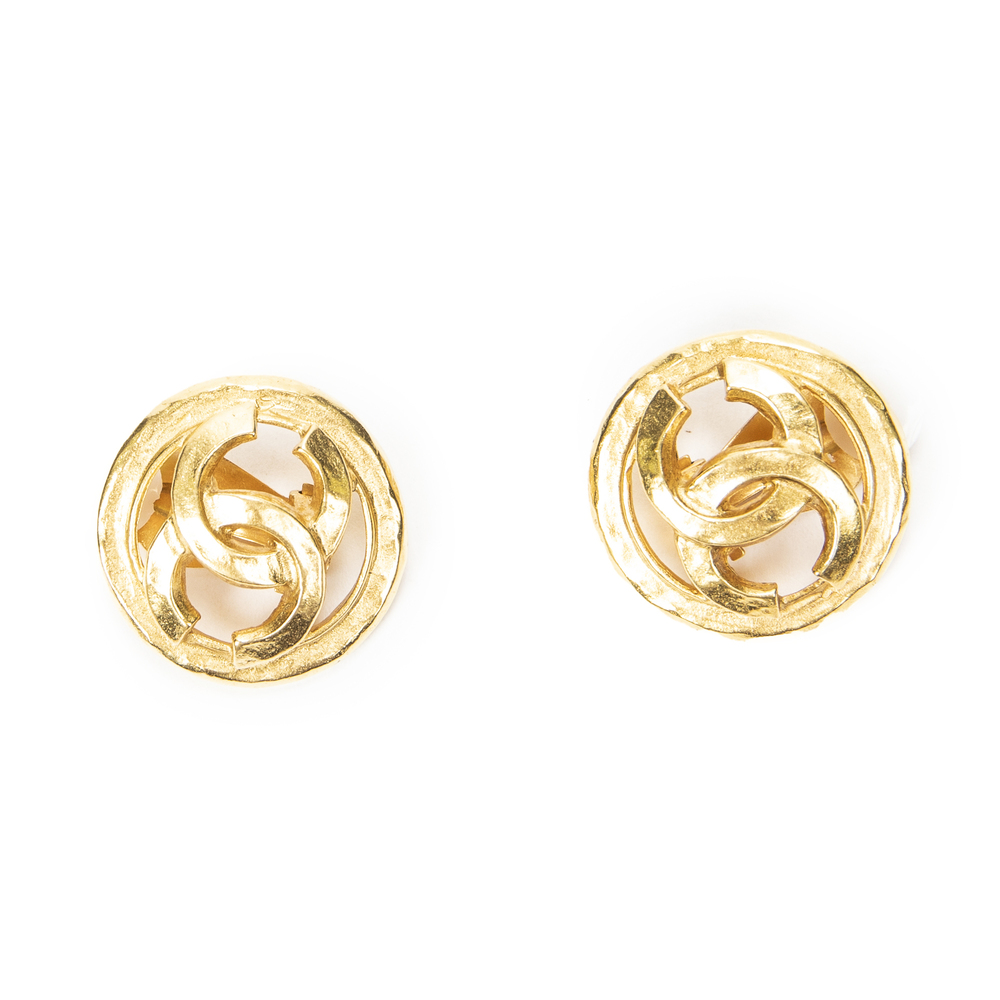 Chanel CC Cutout Round Clip On Earrings